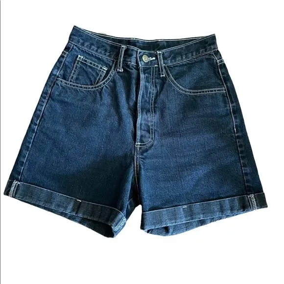 VTG Guess High Rise Boyfriend SHORTS Womens 27 Black Denim Y2K 90s Button Down