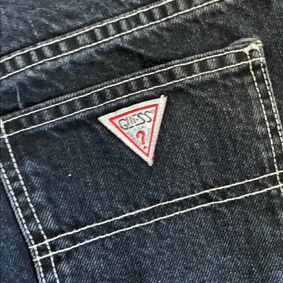 VTG Guess High Rise Boyfriend SHORTS Womens 27 Black Denim Y2K 90s Button Down