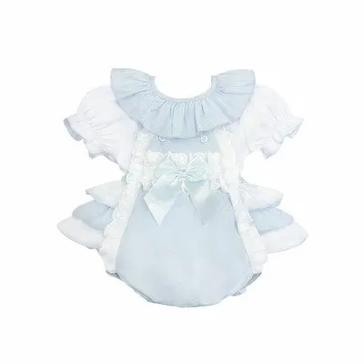 Wee Me Baby Girls Blue Frilly Romper