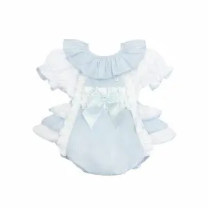 Wee Me Baby Girls Blue Frilly Romper