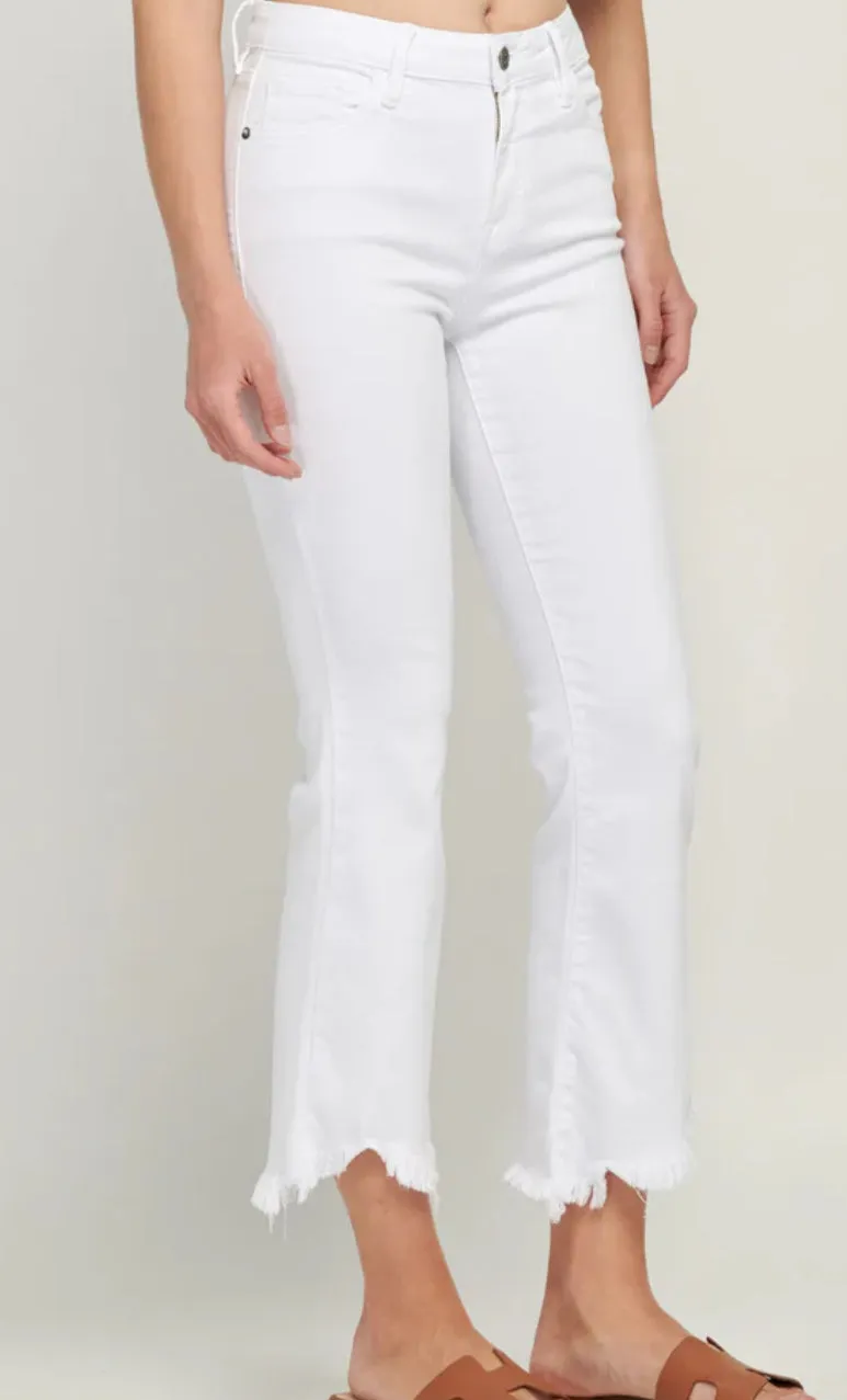 White Hidden Jeans with Frayed Hem