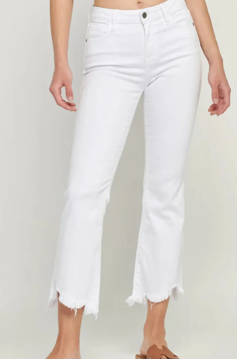 White Hidden Jeans with Frayed Hem