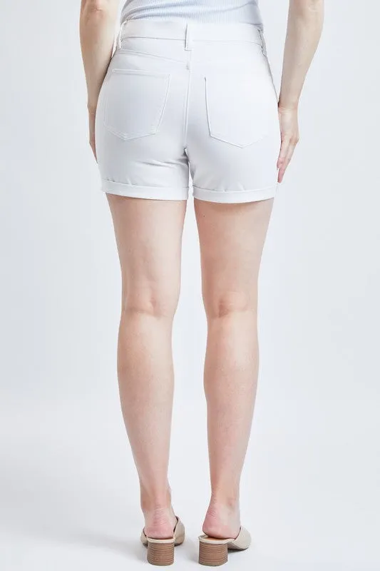 White Missy Curvy Fit Exposed Button Cuffed Shorts - Final Sale