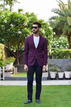 Wine Stretch Knitted Blazer