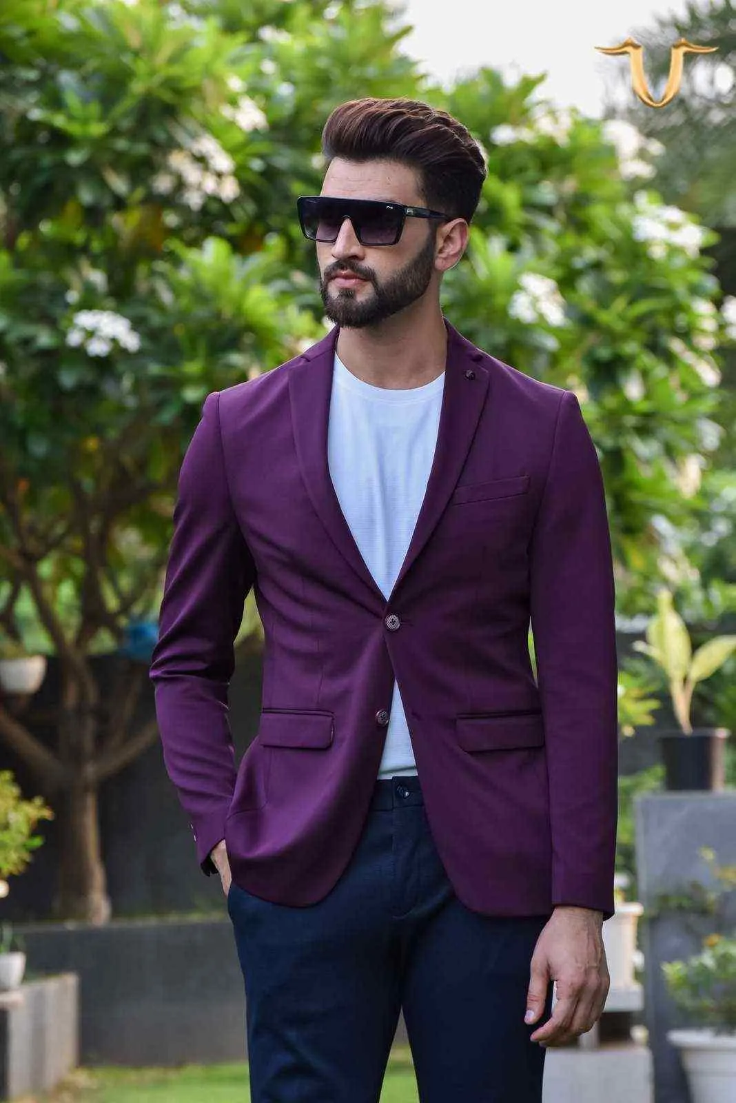 Wine Stretch Knitted Blazer