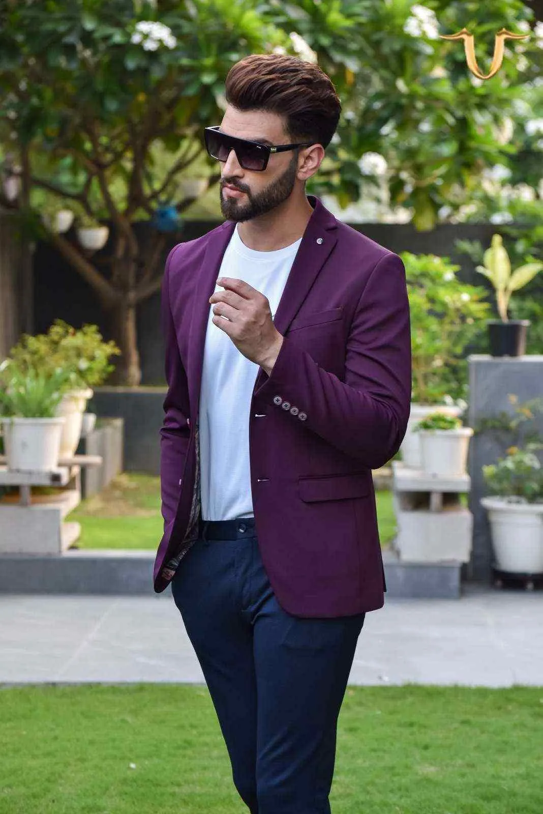 Wine Stretch Knitted Blazer