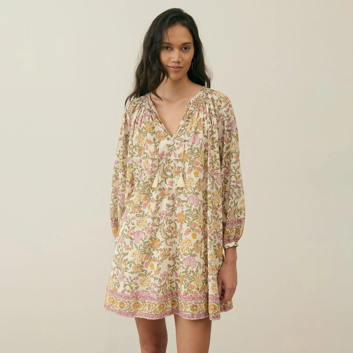Women's Cotton Janice Dress - Cream Mimosa Spring