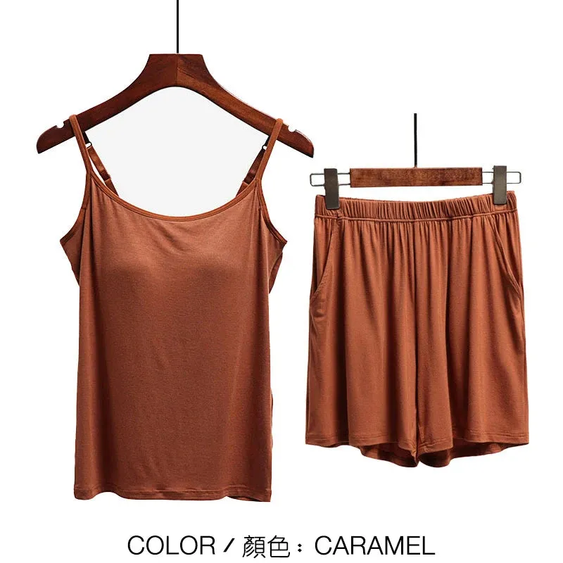 Women's Stretchable Modal Sleeveless Sexy Casual Korean Pyjamas Sets SA0212