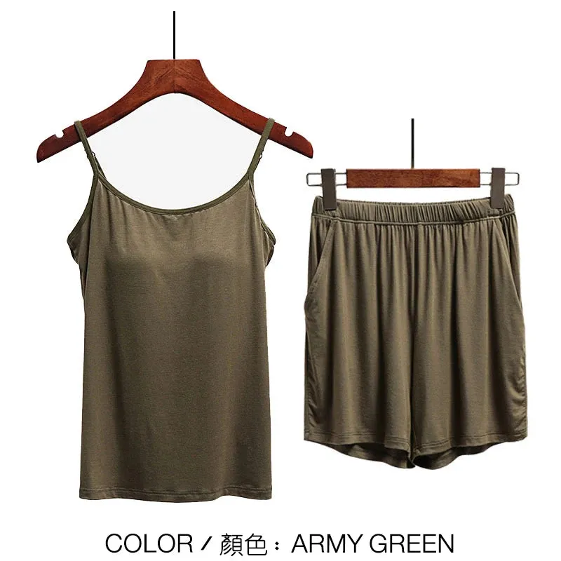 Women's Stretchable Modal Sleeveless Sexy Casual Korean Pyjamas Sets SA0212
