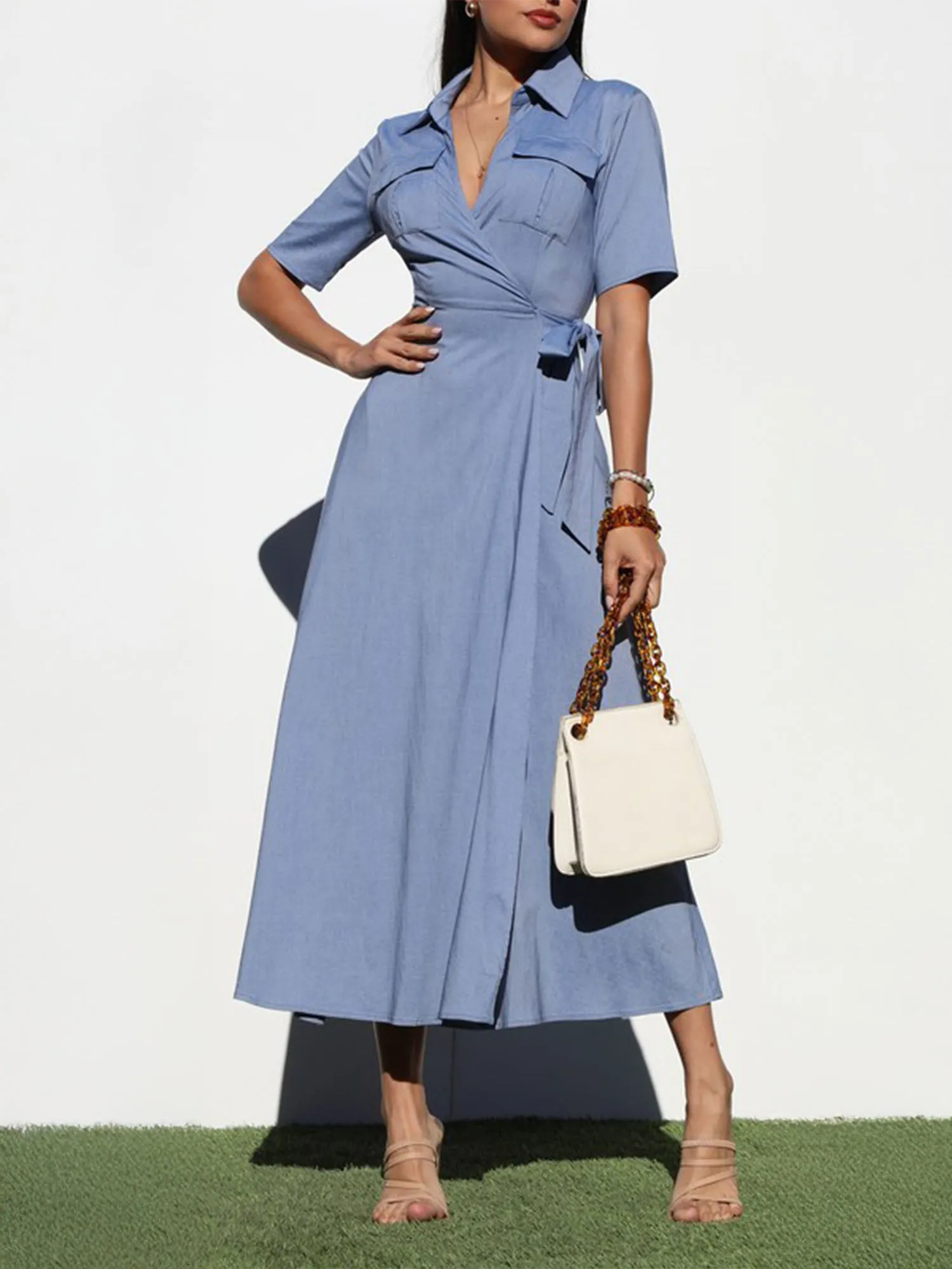 Wrap Utility Midi Shirt Sun Dress