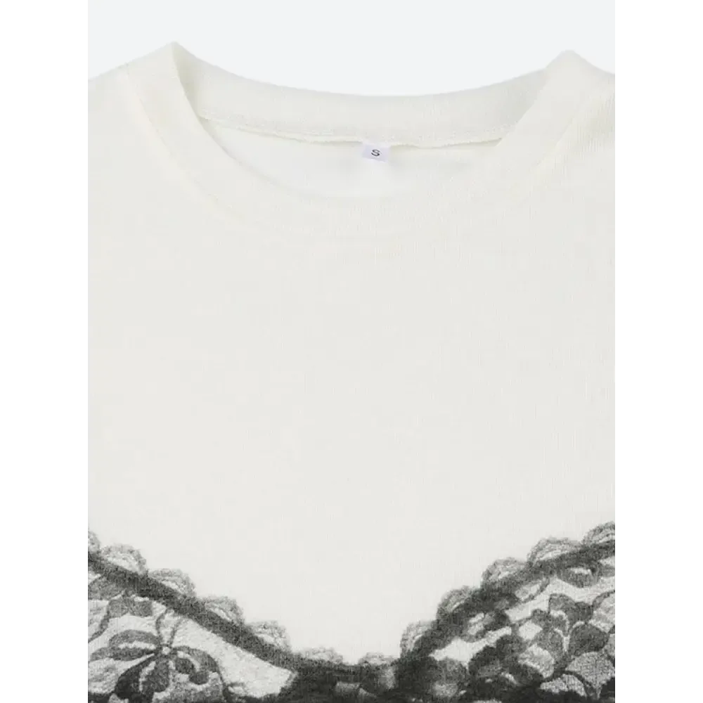 Y2K Style Relaxed Tee with Peek-a-Boo Lace Bra Detail
