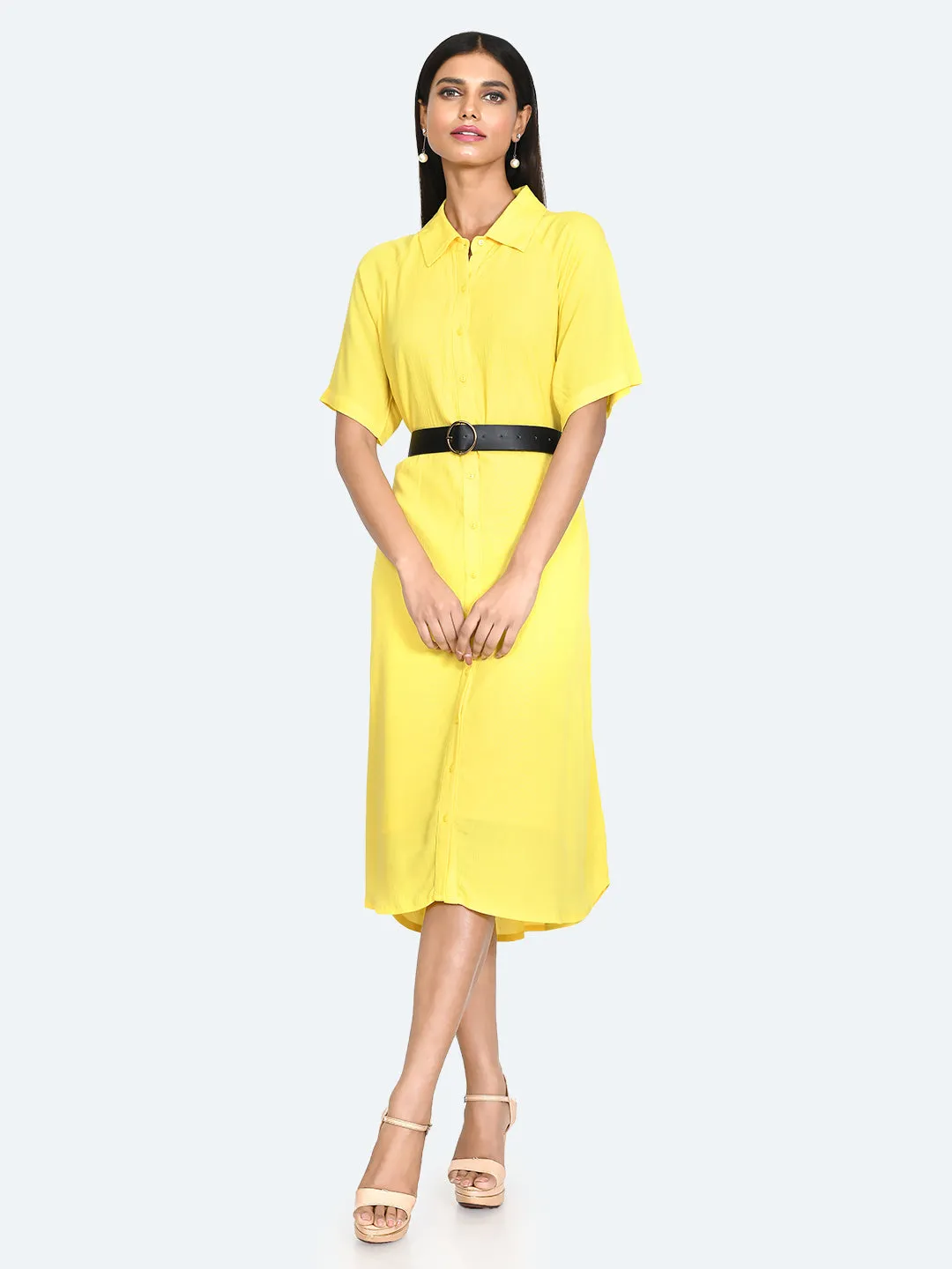 Yellow Solid Shirt Dress