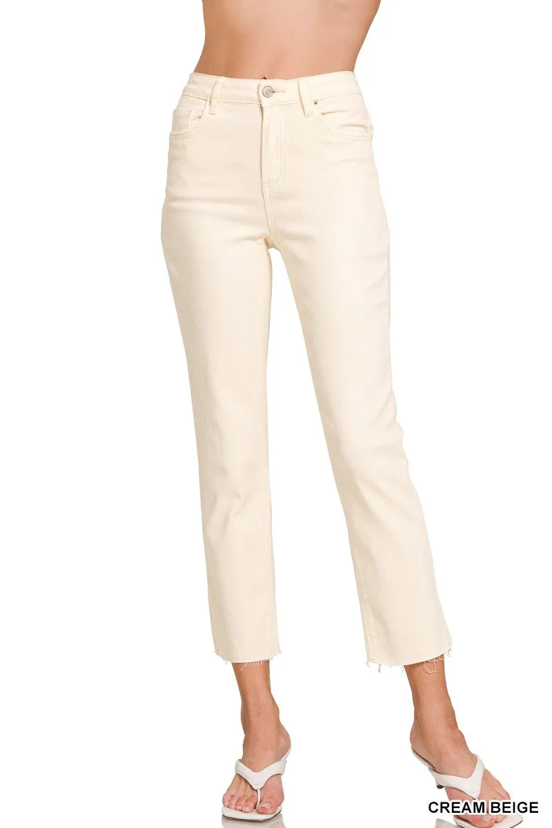 Zenana Cream Beige High Waist Cropped Pants